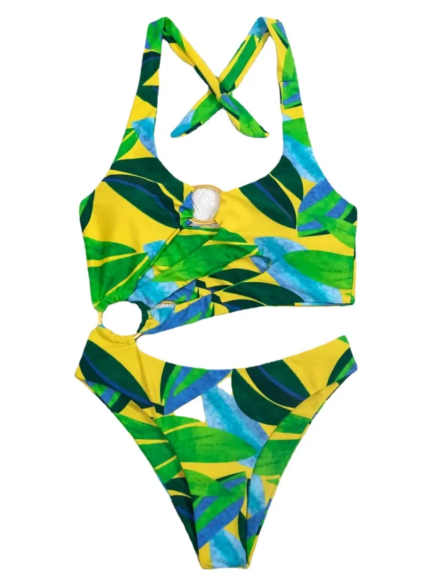 Ladies One Piece Swimsuit Push Up Print Green - Shop at LoveMi