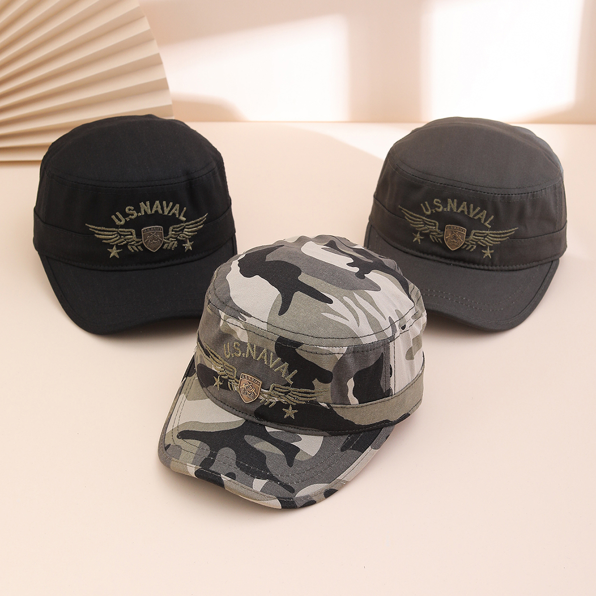 Military Style Camouflage Patterned Peaked Cap With Embroidered Wings And Metal Logo For Sun Protection  Casual Outdoor Baseball Cap