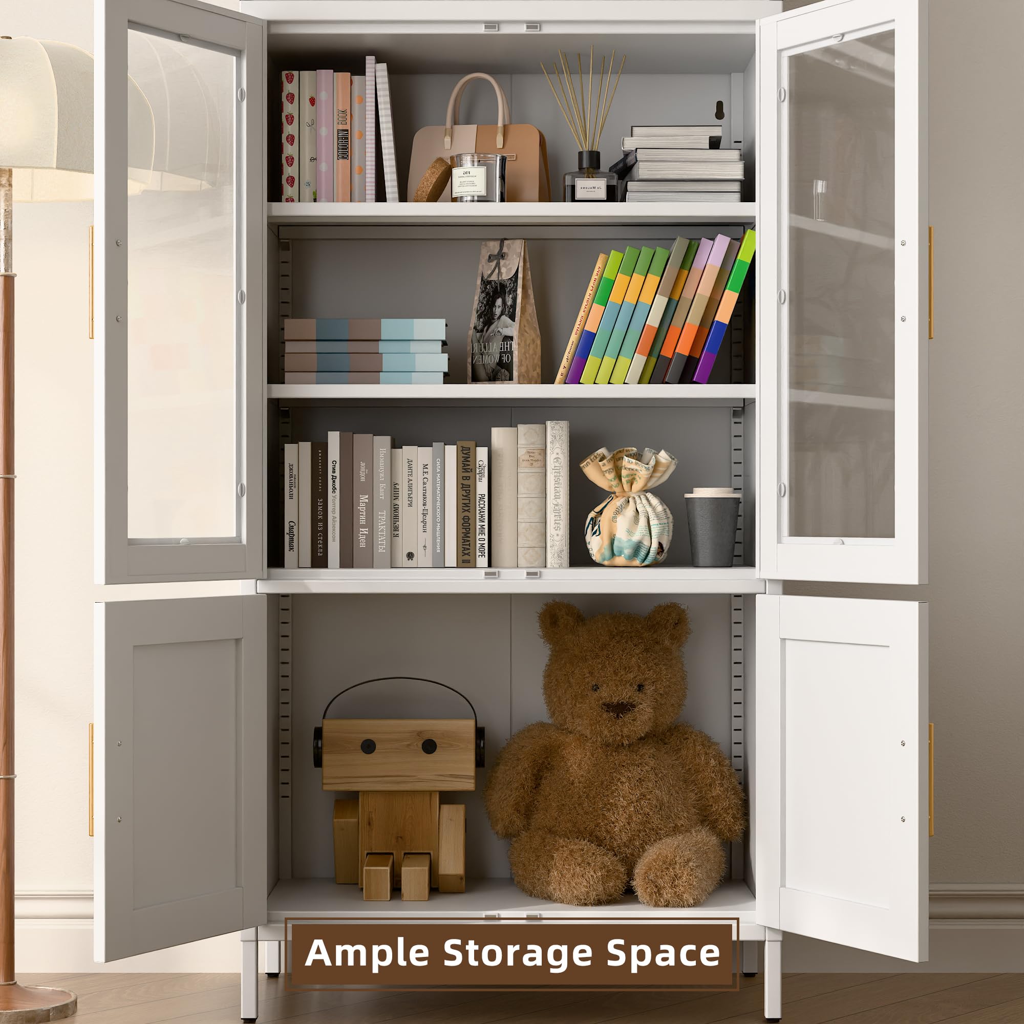 Metal Arched Pantry Cabinet With 2 Drawers,White Arched Kitchen Pantry Cabinet With Glass Door For Kitchen Home, Assemble Required,White