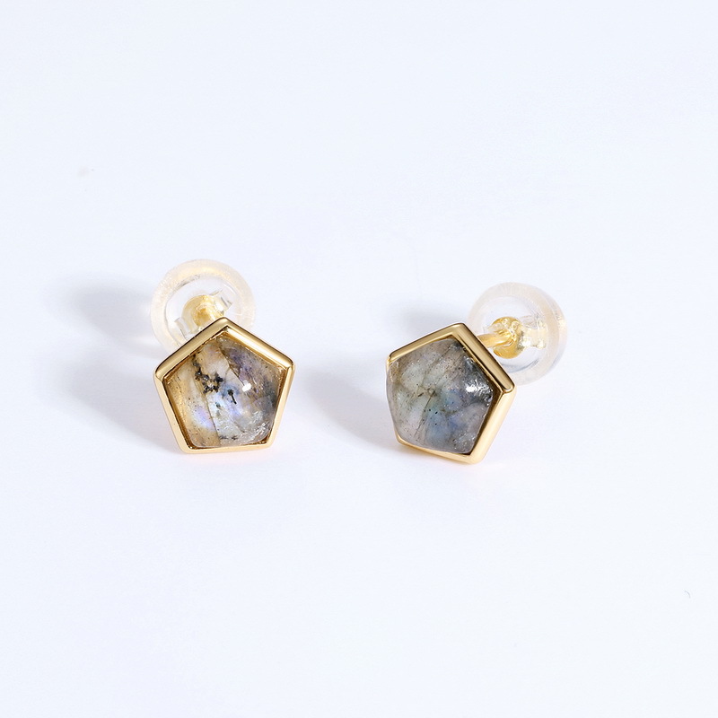 Creative 925 Sterling Silver Labradorite Earrings Geometric Square