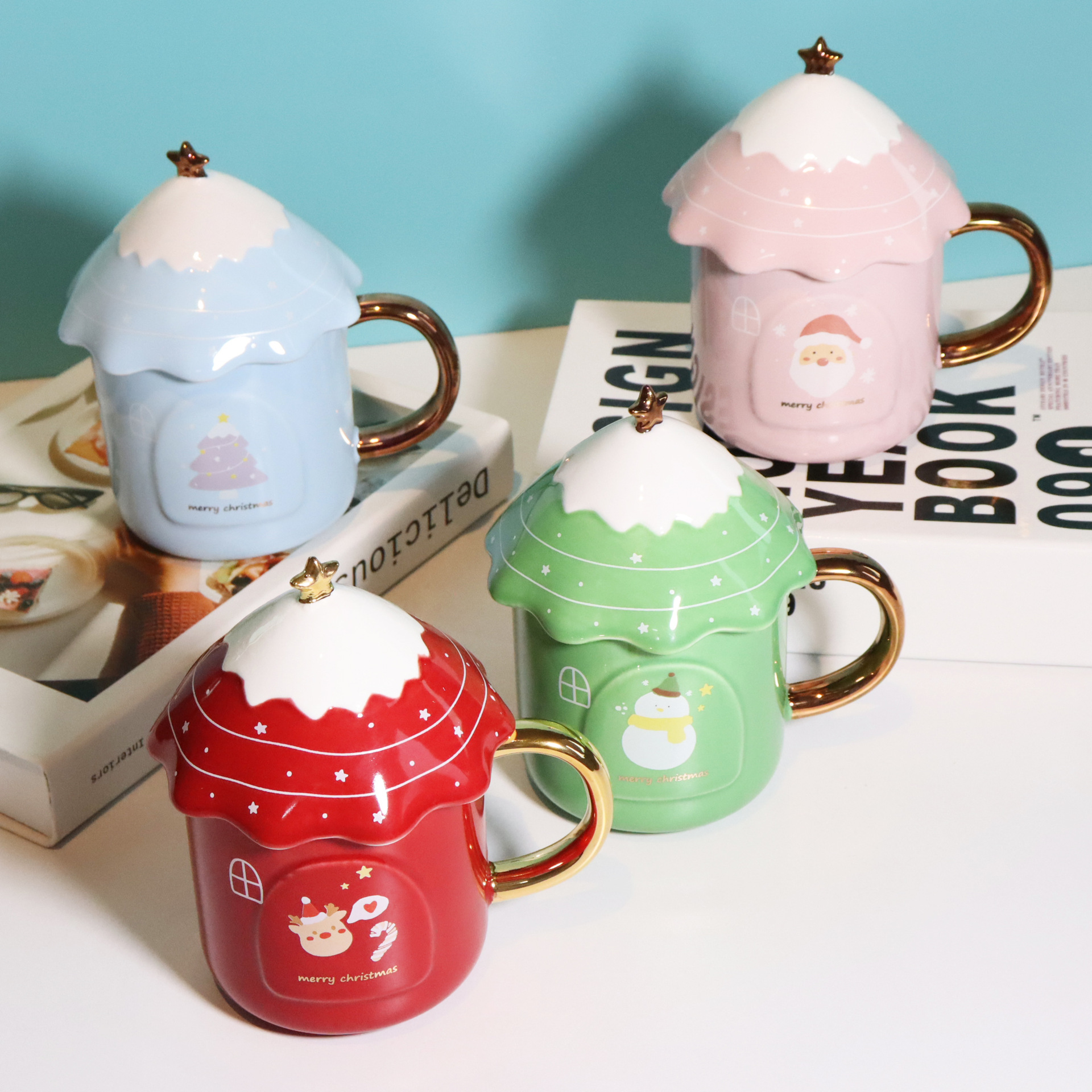 Creative Christmas Tree Mug Korean Cute Ceramic Christmas Gift Large Capacity Water Cup With Lid