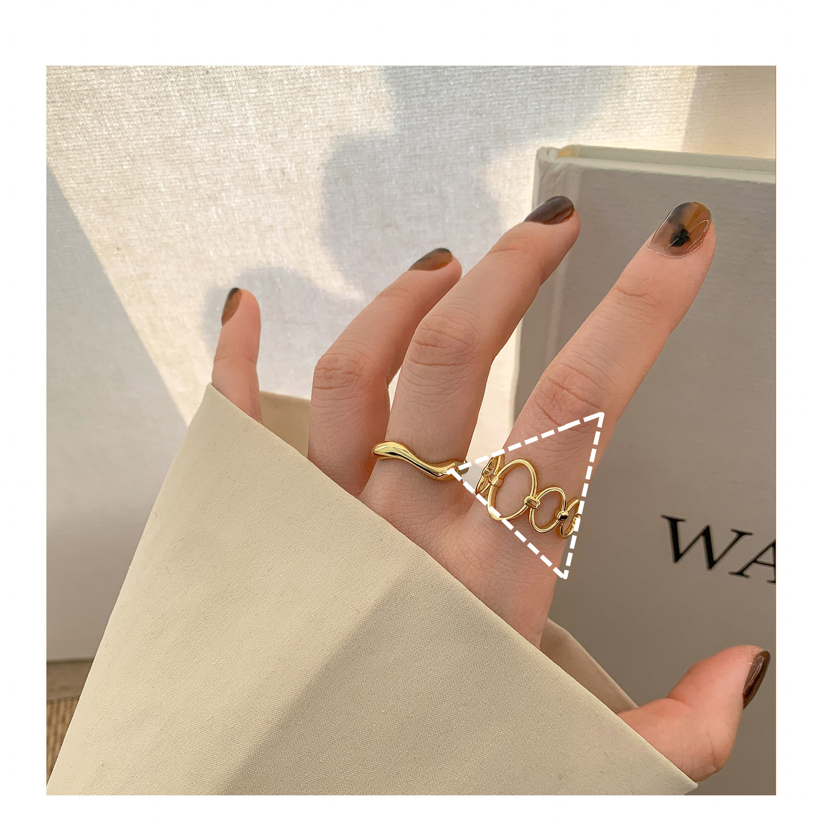 Korean S925 Silver Hollow Geometric Irregular Ring