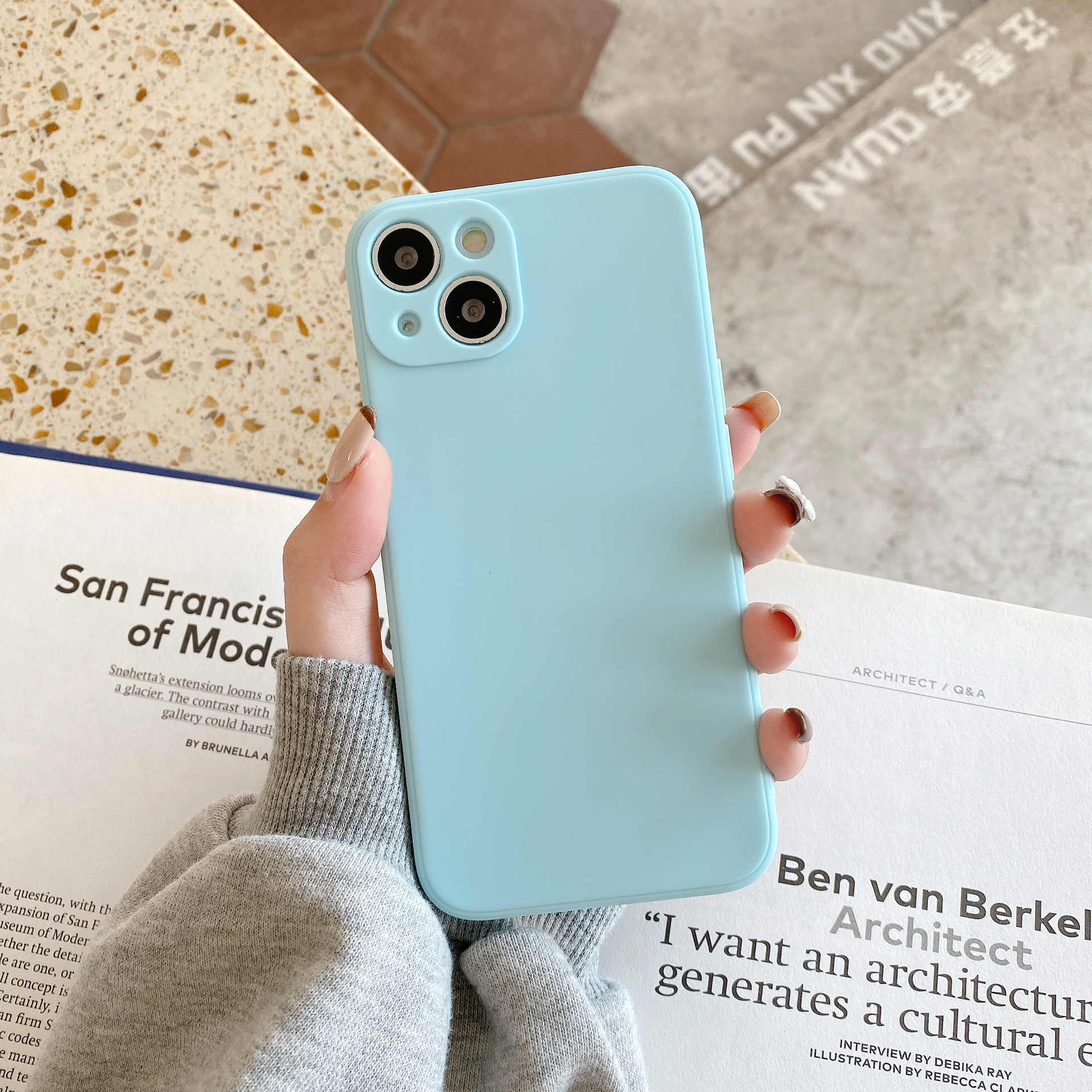Simple Solid Color Straight Edge Liquid Silicone Phone Case - Image 4