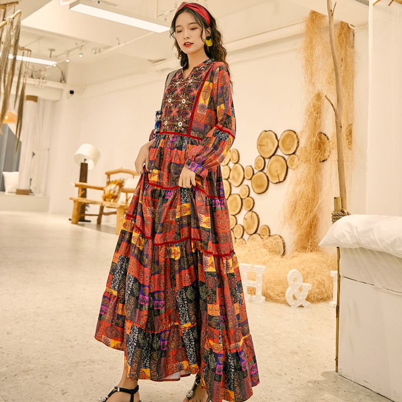 Women's Printed High-waisted V-neck Skirt