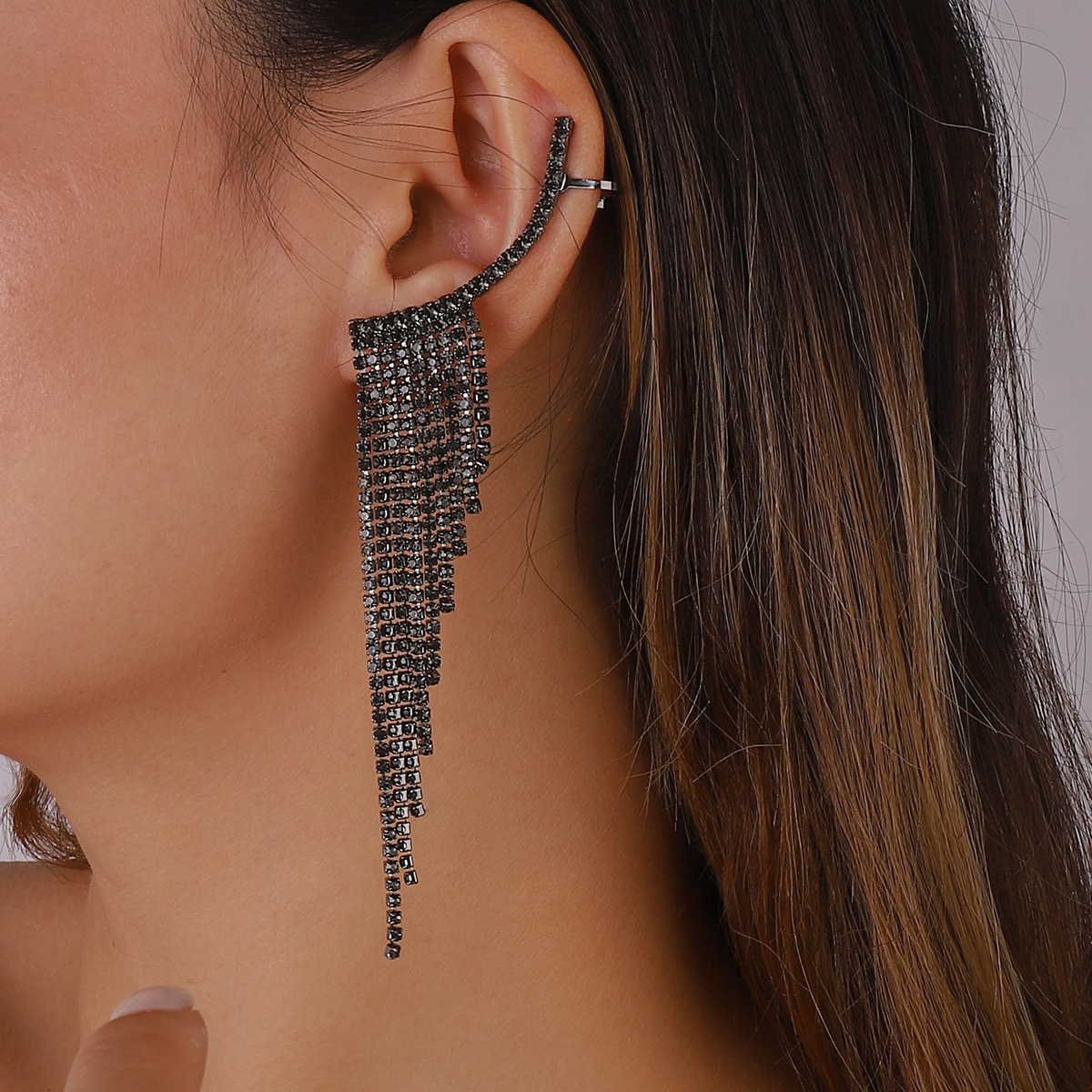 Temperament Simple And Popular Tassel Rhinestone Earrings