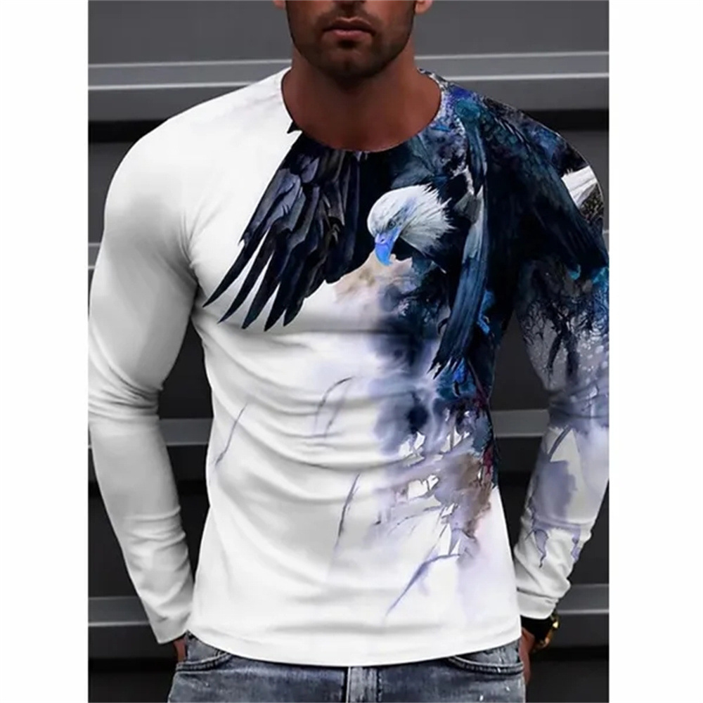 Title 2, T-shirt da uomo con aquila 3D, maniche lunghe e...