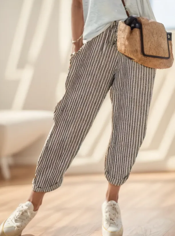 Ladies' Striped Wide leg Pants Brown - Shop at LoveMi