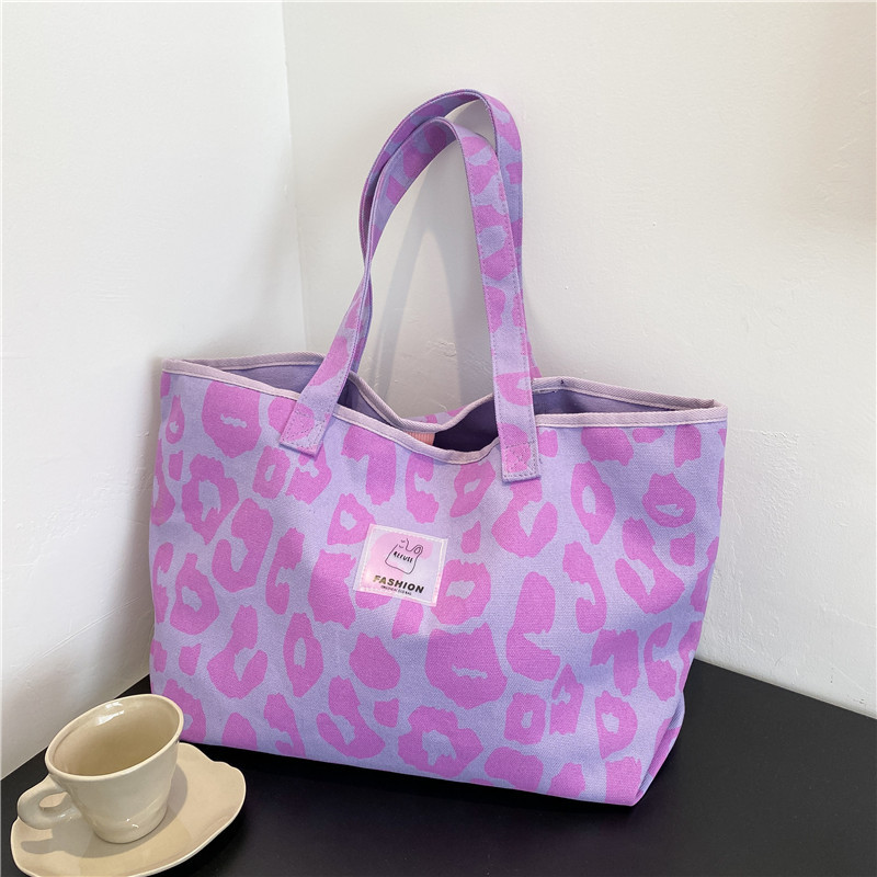 Korean Version Of Leopard Print Bag Large Capacity Purple - Shop at LoveMi