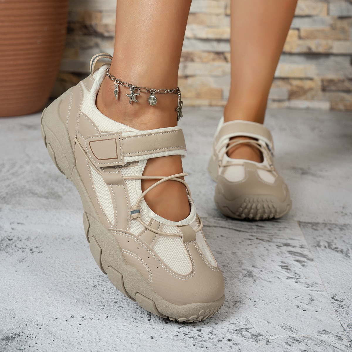 Women Korean Ballet Style Mary Jane Sport Sandals, 2026 New Spring Summer Platform Hook And Loop Trainer Shoes product image