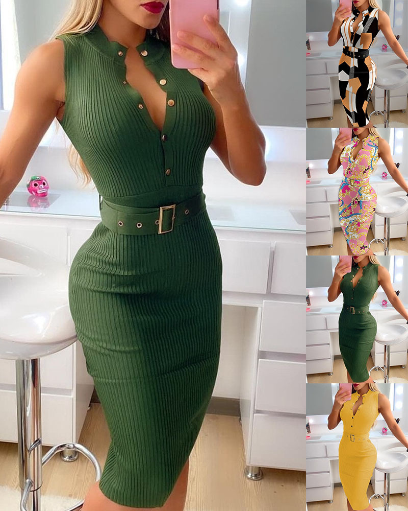 Fashion Button Up Women's Dress With Belt
