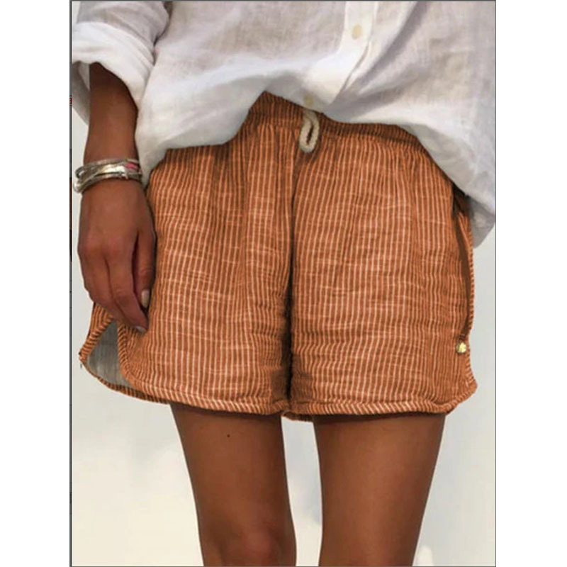 Striped Print Elastic Waist Tie Slimming Casual Pants Wide Leg Pants Shorts Orange - Shop at LoveMi