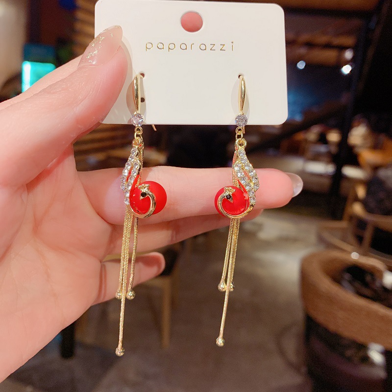 Phoenix Tassel Earrings Long Red Pearl