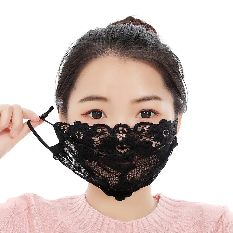 Sweet Flower Embroidered Lace Mask Ladies Adjustable