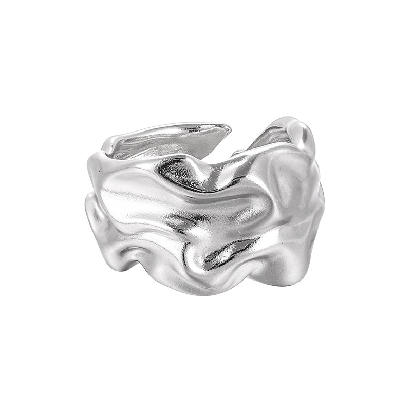 Niche Personality Simple And Irregular Pleated Texture Wide S925 Sterling Silver Ring