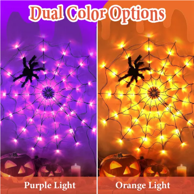 1Pc 3.28FT Spider Web Light With Hairy Spider