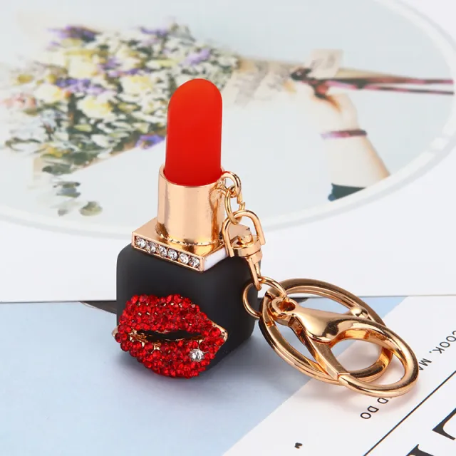 Rhinestone Satchel Car Key Ring Female Red Lipstick - Shop at LoveMi