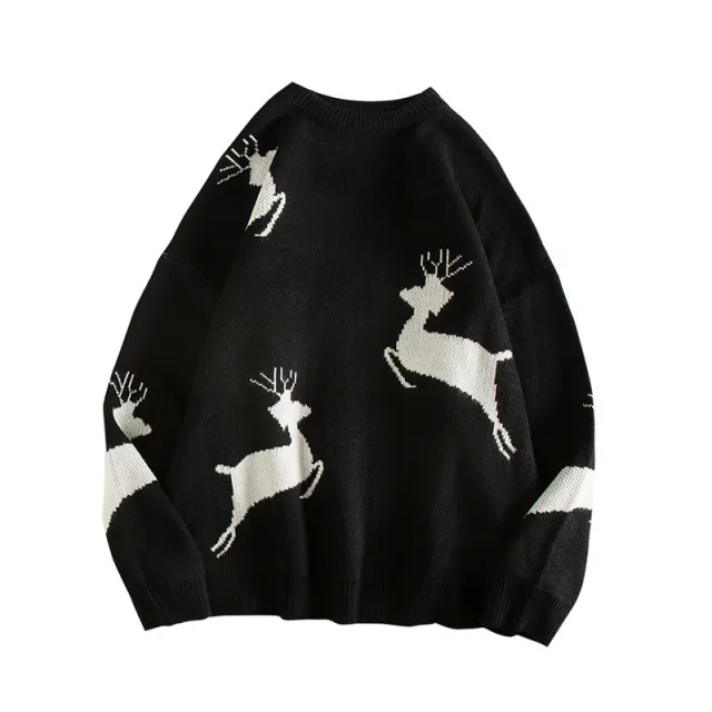 New Jacquard Christmas Knitted Sweater Loose And Lazy Black - Shop at LoveMi