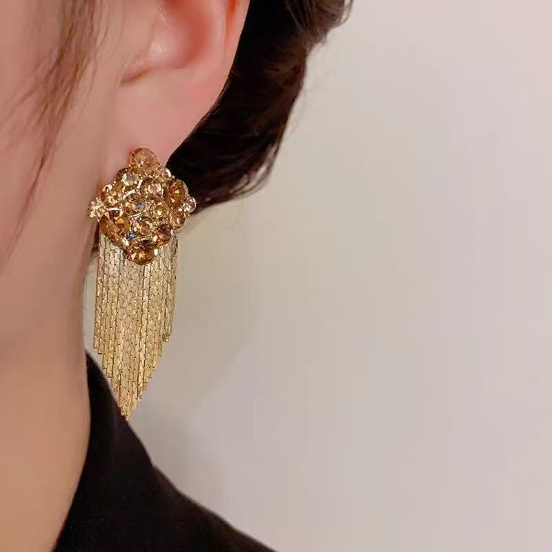 Maillard Style Long Tassel Studs, Elegant High-end Women Earrings