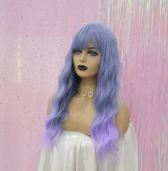 Qi Bangs Purple Silk Gradual Change Chemical Fibre Wig - View 1