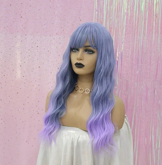 Qi Bangs Purple Silk Gradual Change Chemical Fiber Wig - Shop at LoveMi