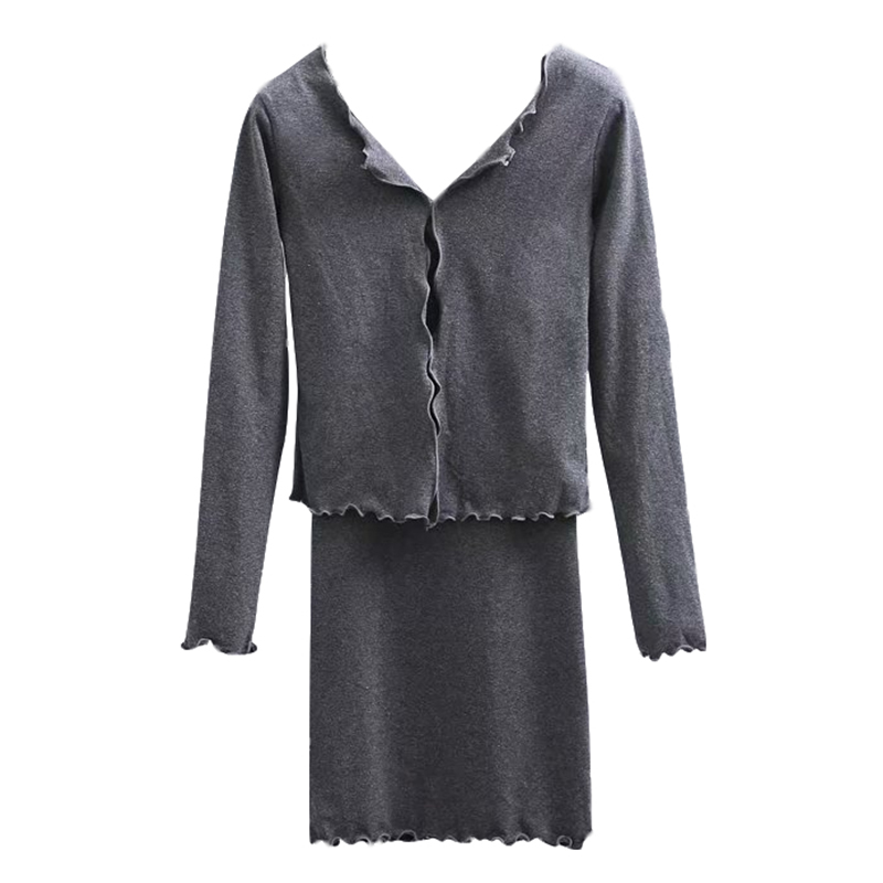 Two-piece Slim Stretch Knit Dress And Cardigan