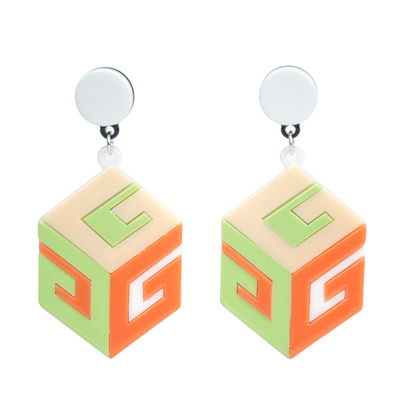 New Simple Personality Splicing Net  Geometric Square Design Acrylic Earrings