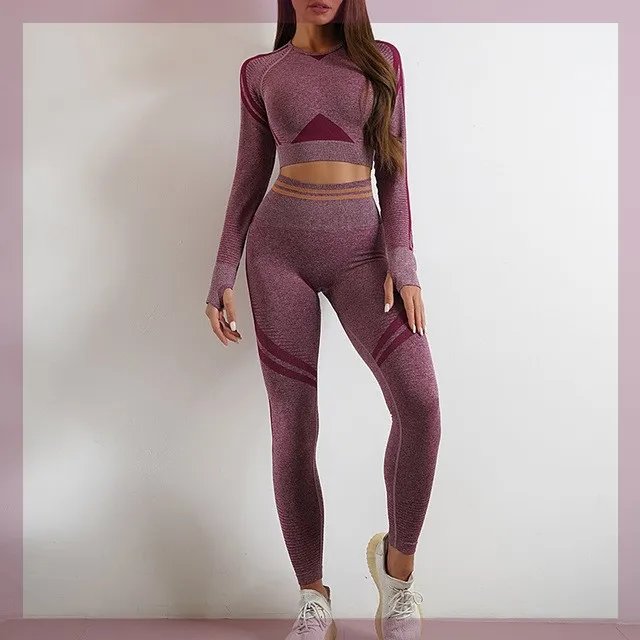 Seamless Sports Set For Women Workout Outfit Booty Yoga Pant - Red
