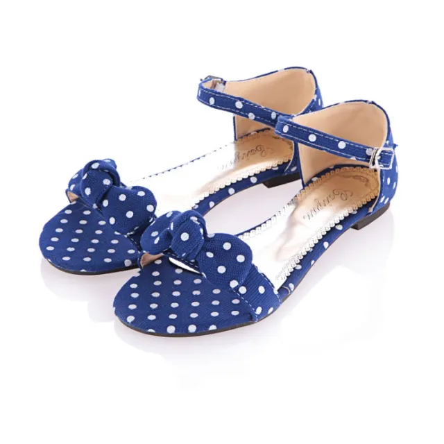 Women's Polka Dot Bow Flat Shoes Blue - Shop at LoveMi