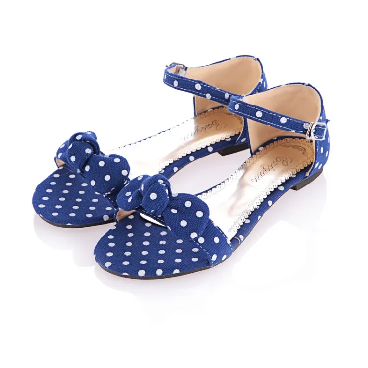 Women's Polka Dot Bow Flat Shoes - Blue