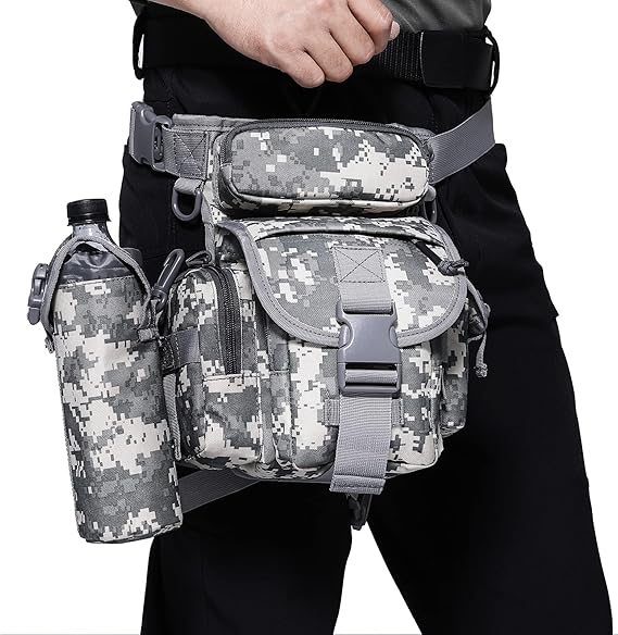 Waterproof Tactical Leg Pouch for Outdoor Activities. HIGH QUALITY: Made of 900D high density Oxford - waterproof and wear resistant. 8.3 inches wide x 11.9 inches high x 5 inches long The waist and down leg straps are adjustable to make your movements mo