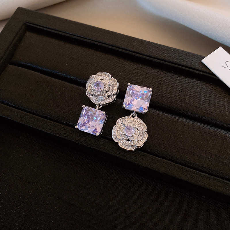Floral Cluster Princess Rose Zircon Ring Earrings Necklace Set Luxury Elegant Jewelry 7
