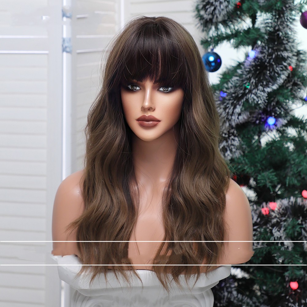 Qi Bangs Gradual Blonde Brown Long Curly Wig Female Black Brown - Shop at LoveMi