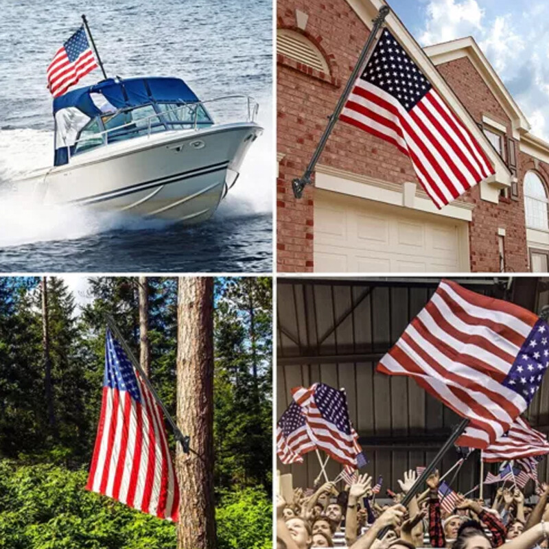 Wall Mounted Mount Telescopic Flag Pole Top Black Ball Aluminum Flagpole