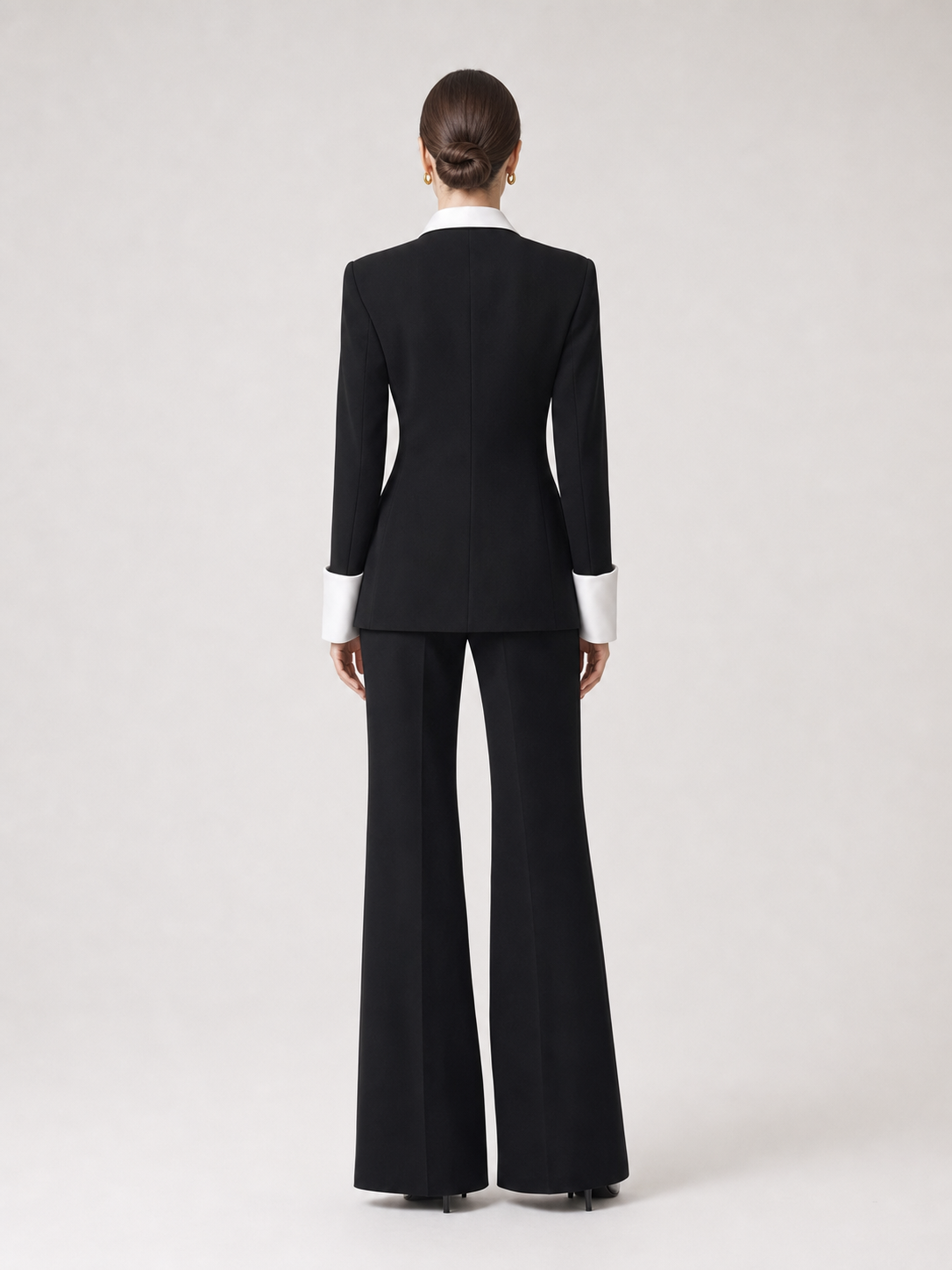 Black Contrast Satin Lapel Suit Two-Piece Set