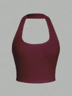 Solid Color Cropped Halter Neck Slim Fit Tank Top For Women - Red - View 1