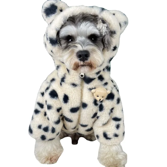 Dog Clothes Autumn And Winter Thickened Warm Spotted Plush Coat White - Shop at LoveMi