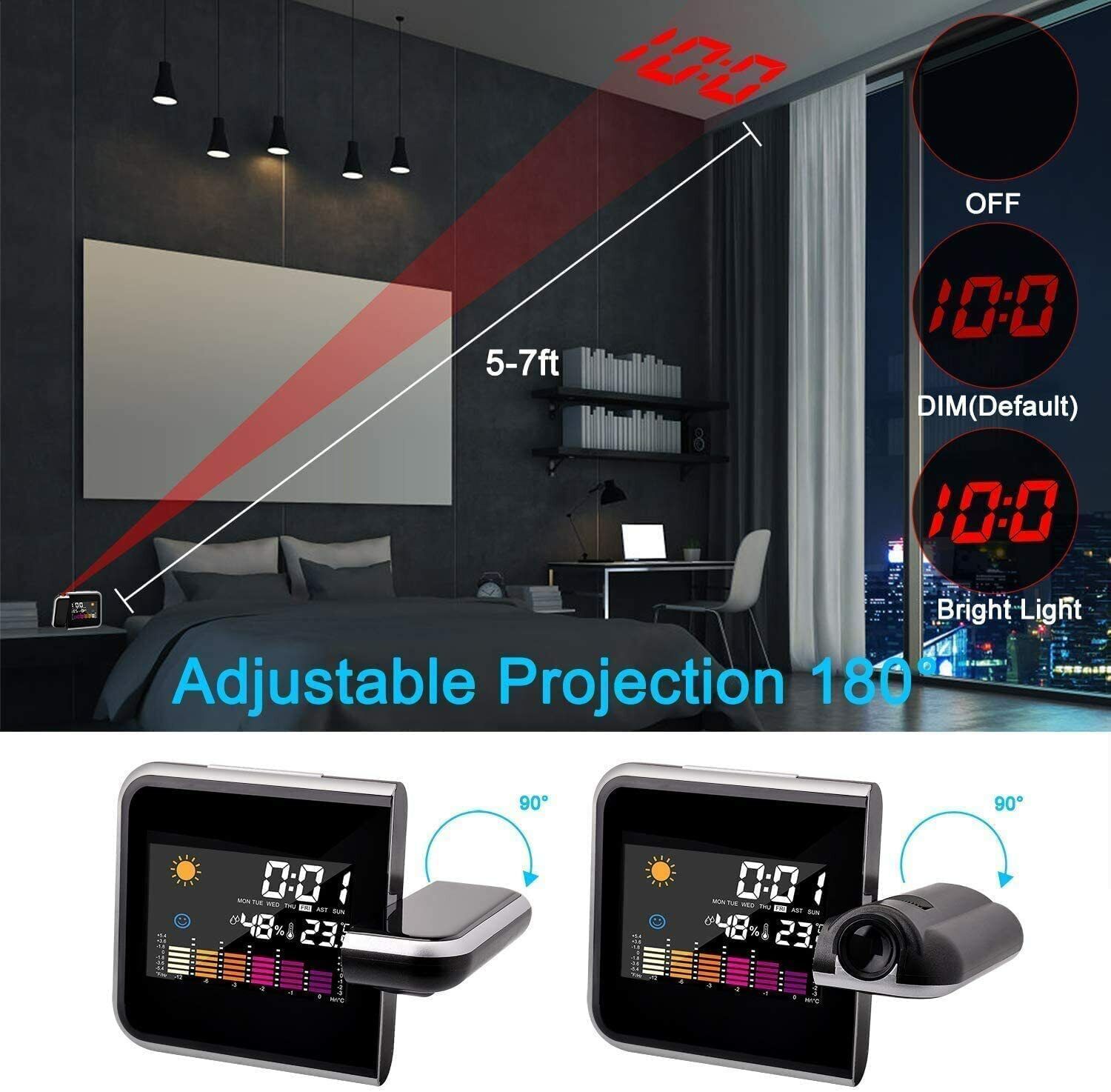 Smart Alarm Clock Digital LED Projector Temperature Time Projection LCD Display 12