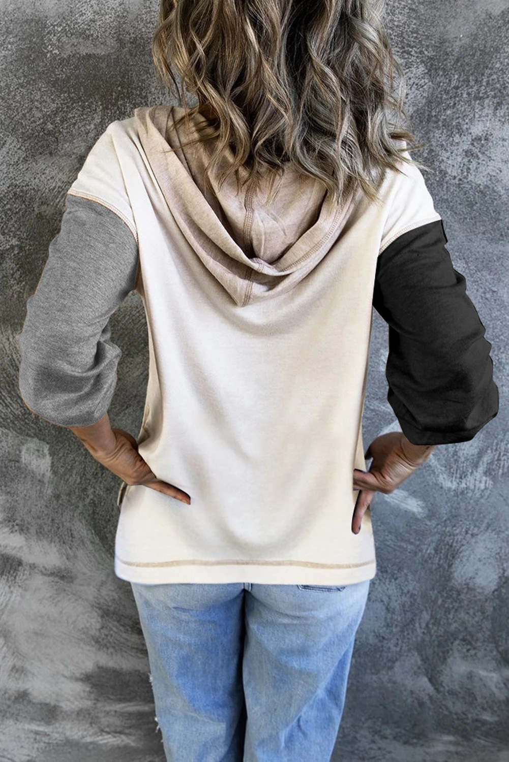 Sweatshirt Hooded Color Difference Casual Sweater