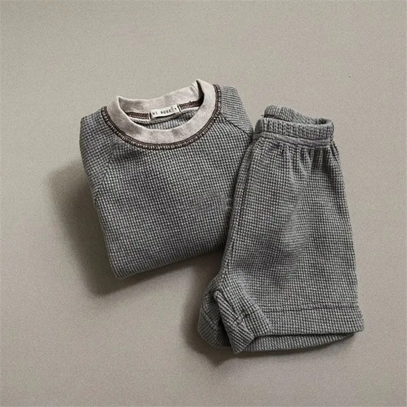 Children's Waffle Sweater Shorts Two-piece Set