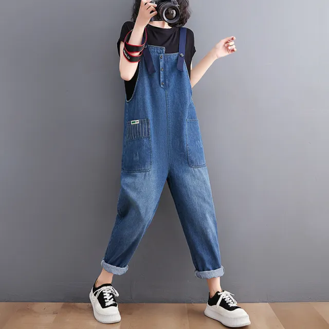 Women's New Loose Casual Retro Fashion Denim Overalls Blue - Shop at LoveMi