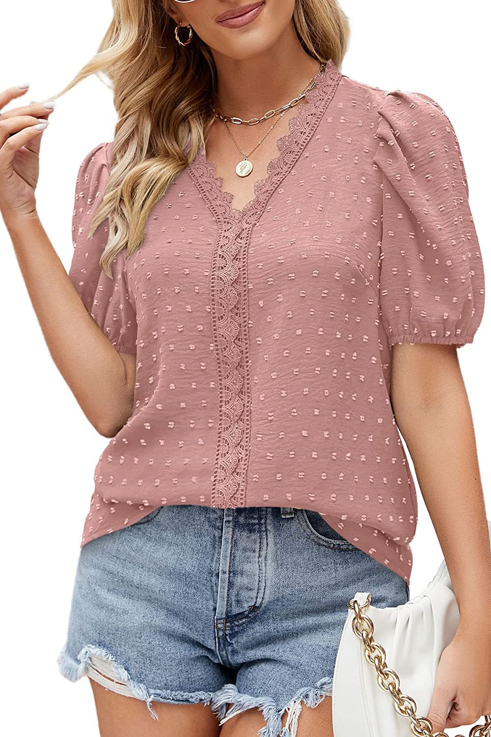 Title 2, Dot Bubble Short Sleeve Chiffon Shirt for a lig...