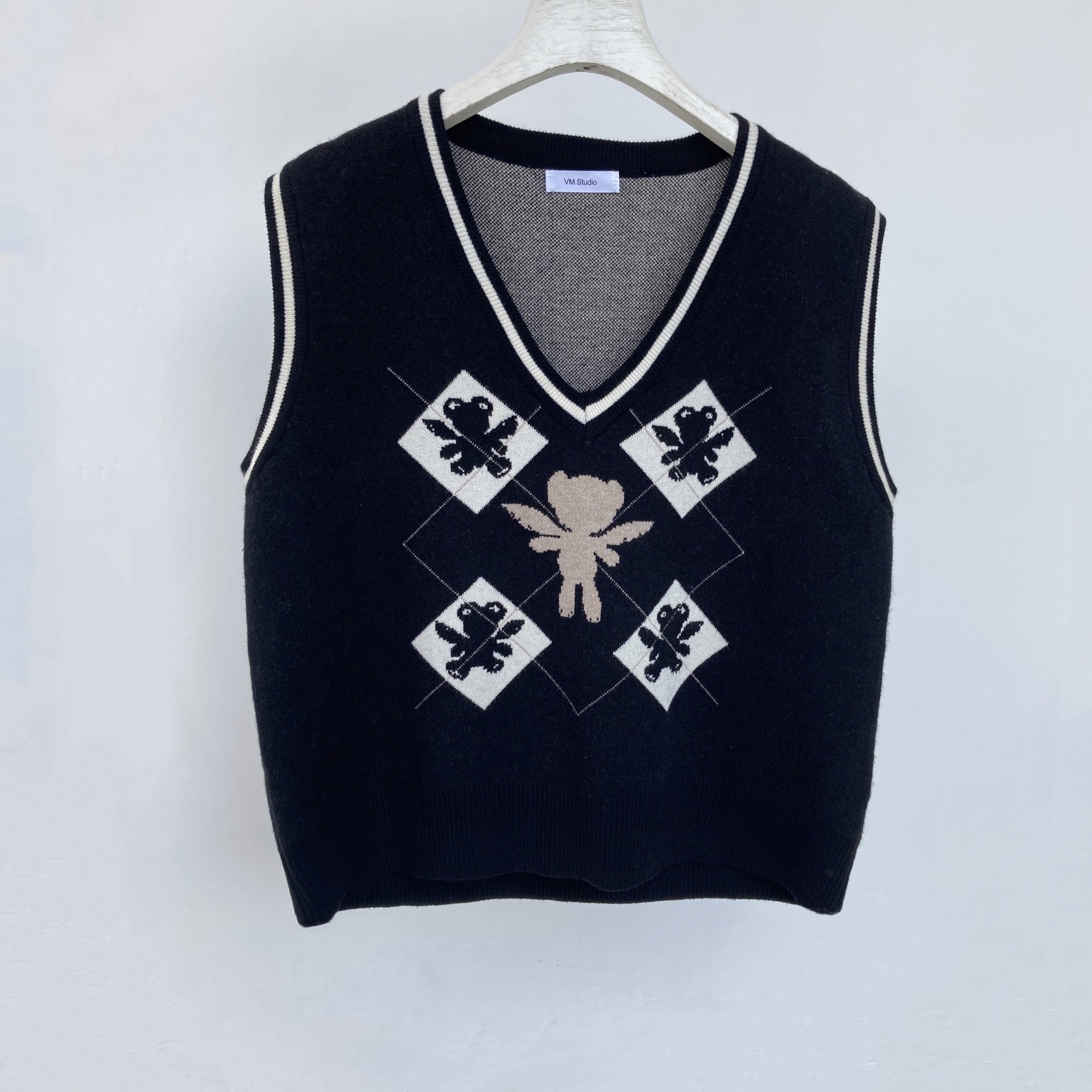Pullover V-neck Conventional Sleeveless Jacquard Core-spun Yarn Soft Fine Needle Vest Vest