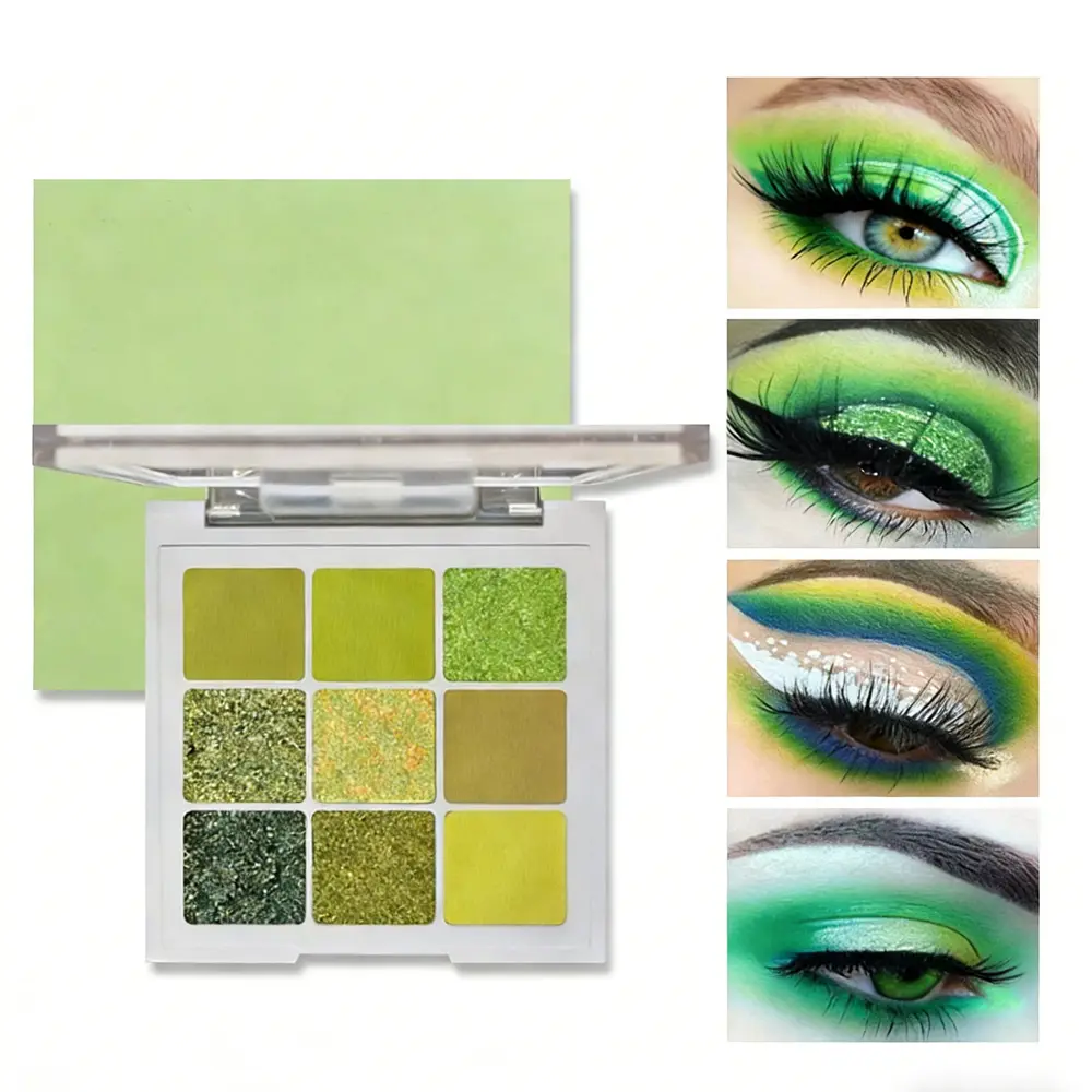 9 Colors Green Eyeshadow Palette, Neutral Matte Shimmer Glitter Eyeshadow Palette For Eye Makeup For Green Eyes