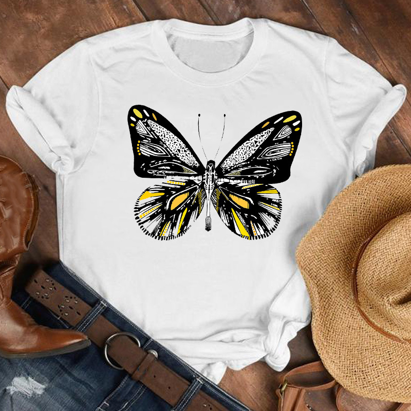 Title 8, Ladies Cartoon Butterfly Flower Short-sleeved D...