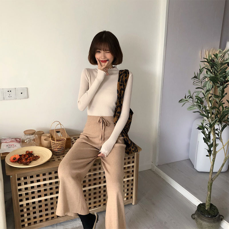 Spring And Autumn New Slim Fit Inner Wear Pure Color Half Collar Sweater For Women