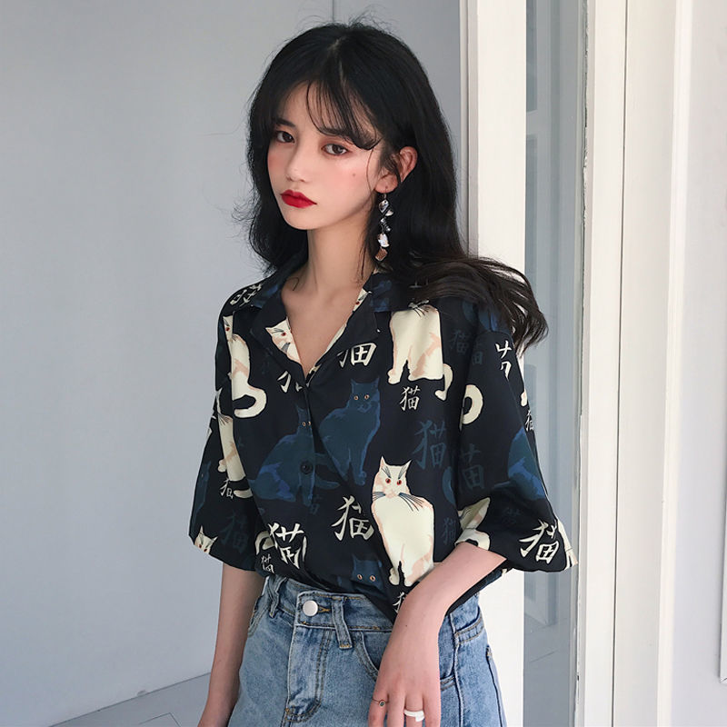 Student Western Style Girl Loose Short Sleeved Shirt
