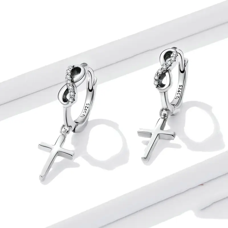 Creative Cross S925 Silver Earrings European And American Fashion