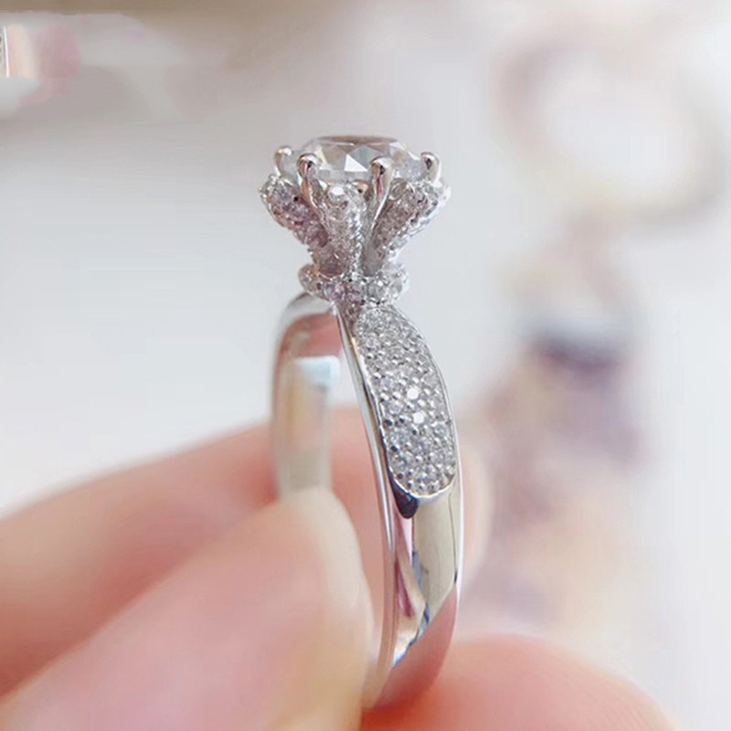 Platinum Flower Bud Deluxe Group Ring With Embroidered Flowers