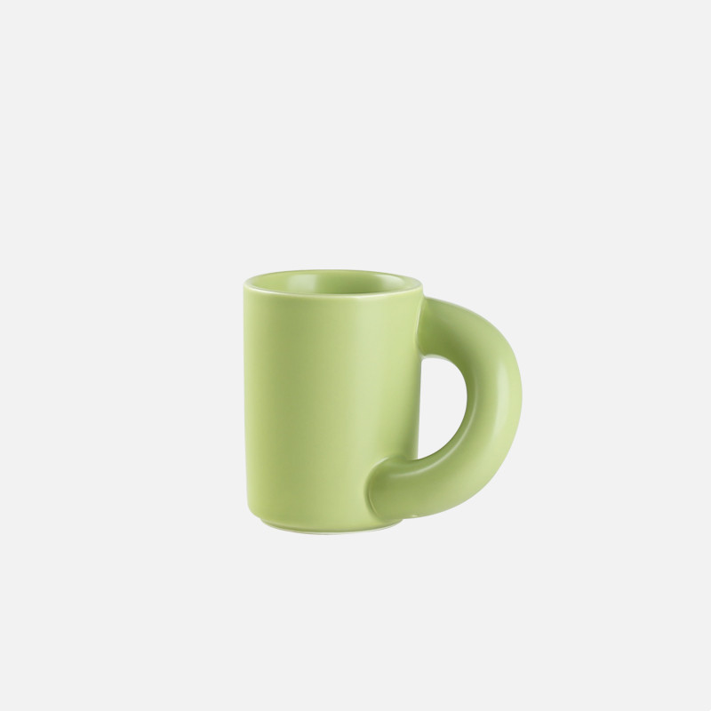 Ceramic water cup with crooked handle (cyan)