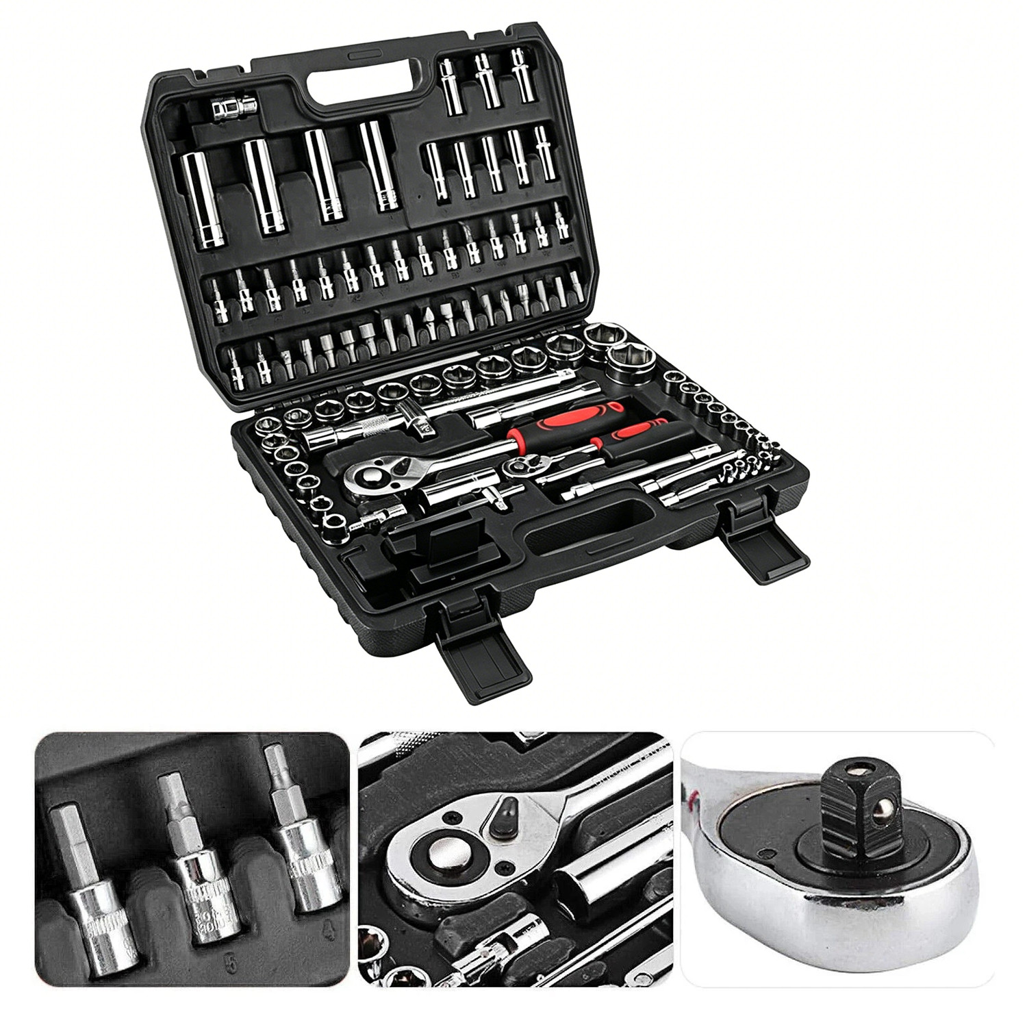 94 Piece 1 2  & 1 4 Drive Socket Set Screwdriver Ratchet Bits Wrench Tool Kit — foto 7